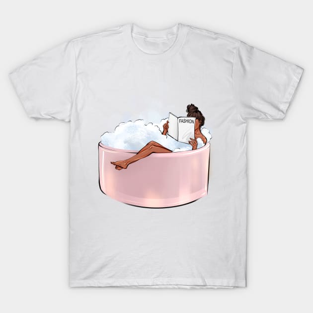 Addicted girl in pink bathtub T-Shirt by ArctiumStudio